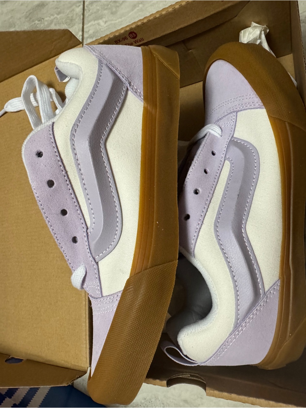 VANs Lavender and White Low-Top Sneakers with Gum Sole